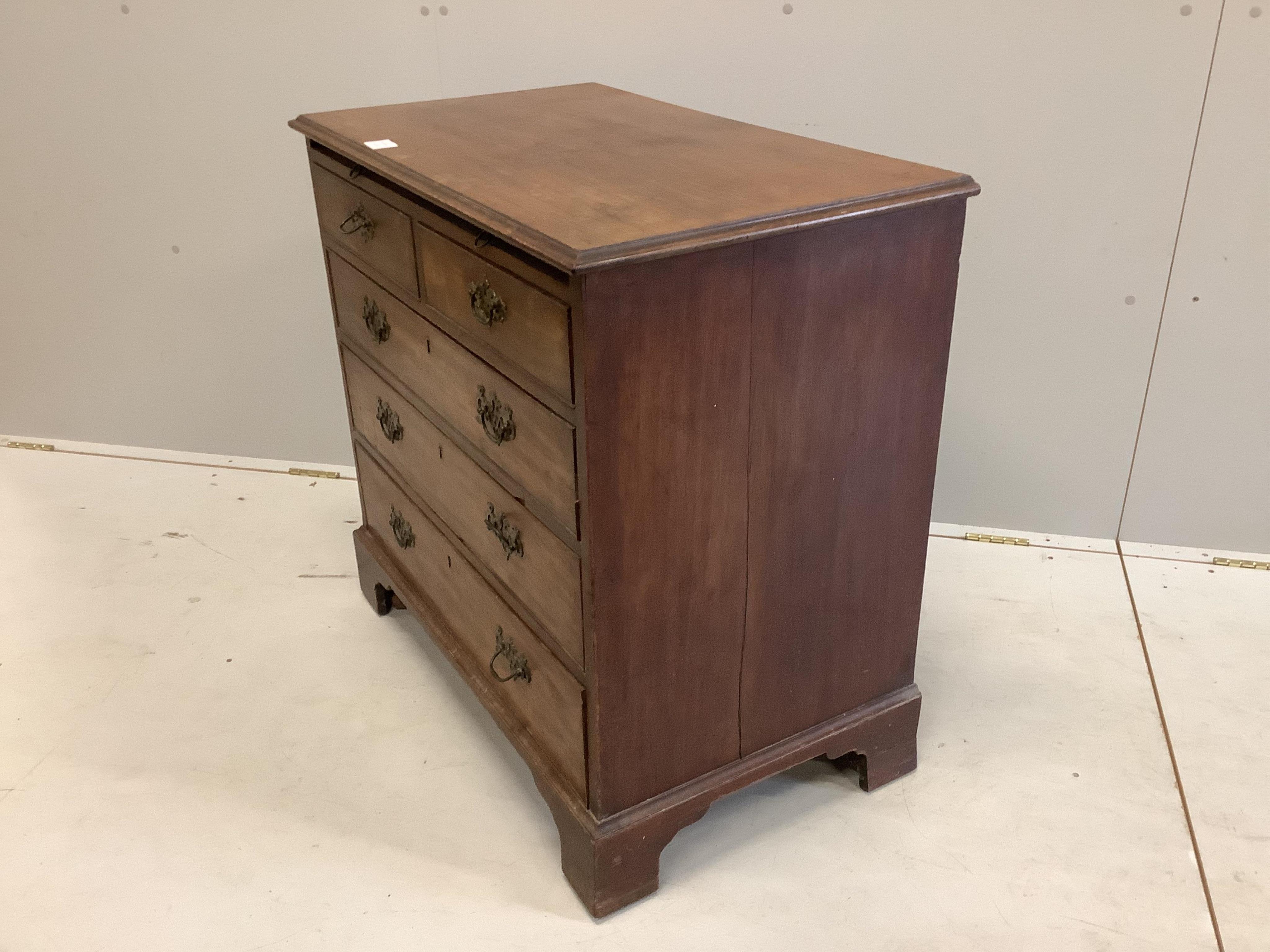 A small George III mahogany chest, with brushing slide, width 83cm, depth 49cm, height 80cm. Condition - fair